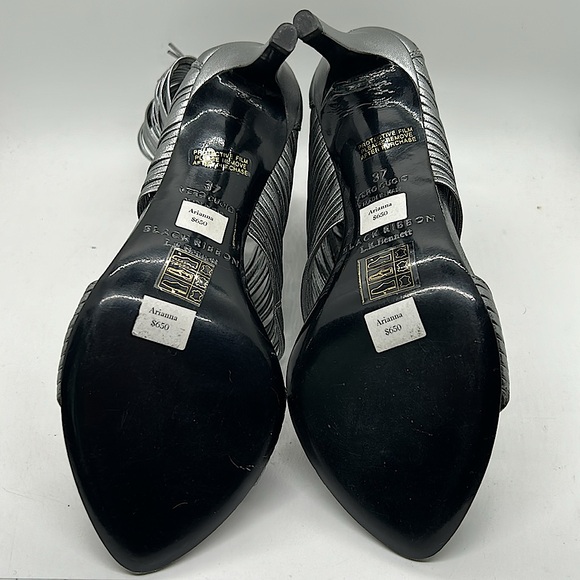 LK Bennet Black Ribbon NWT “Arianna” Silver Stiletto Heel Shoes *Sz 37/US 6*🔥🔥 - Picture 7 of 10